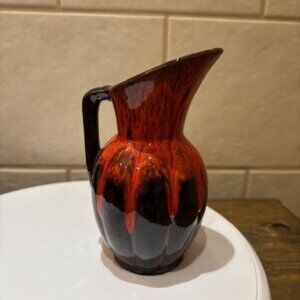 Canuck Pottery Evangeline Ware MCM Melon Jug 908 Red Black Drip Lava Glaze CDA